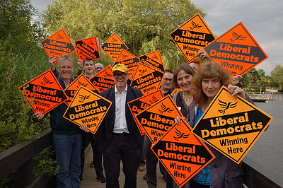 Dominic Martin with the Lib Dem team at Petersfield Heath